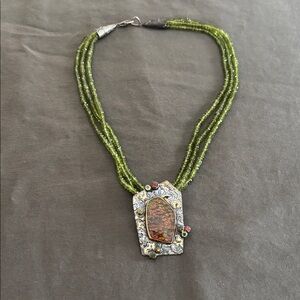 Echo of the Dreamer 14k and sterling pendant and beaded necklace.